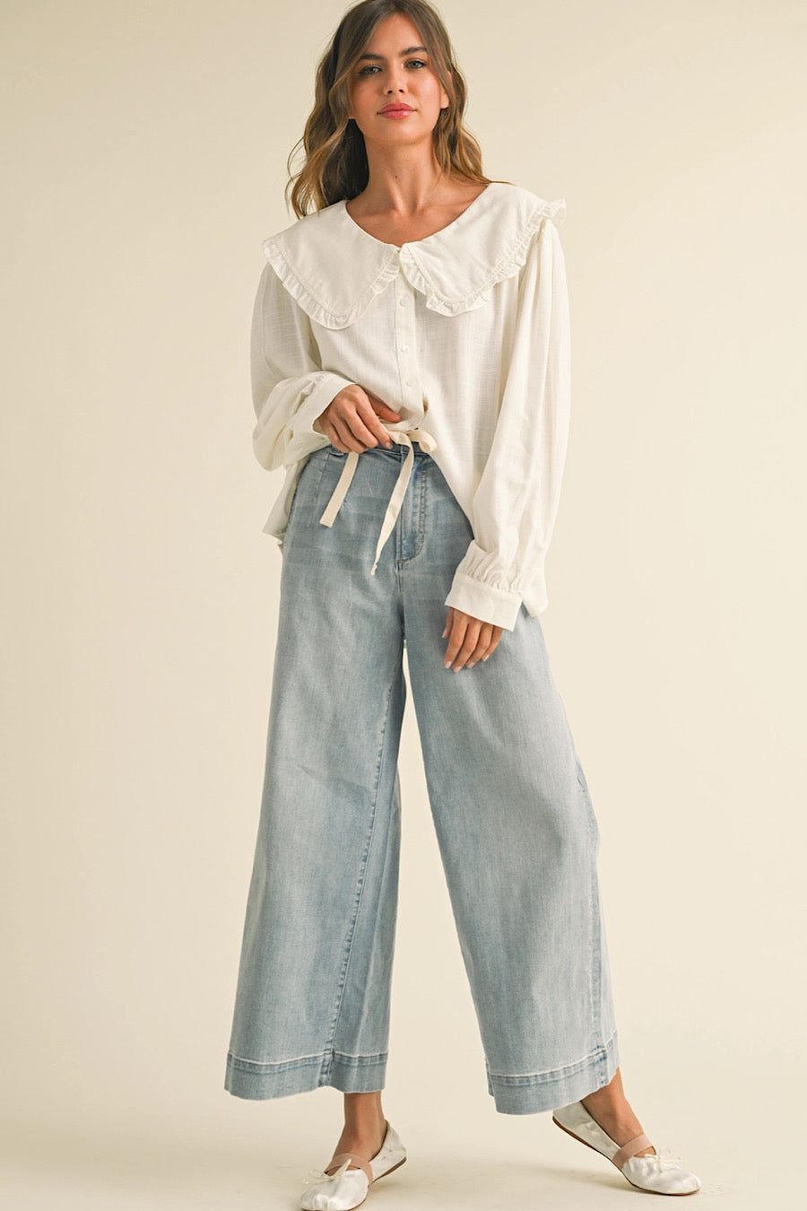 Coastal Walk Tie Front Denim Pants