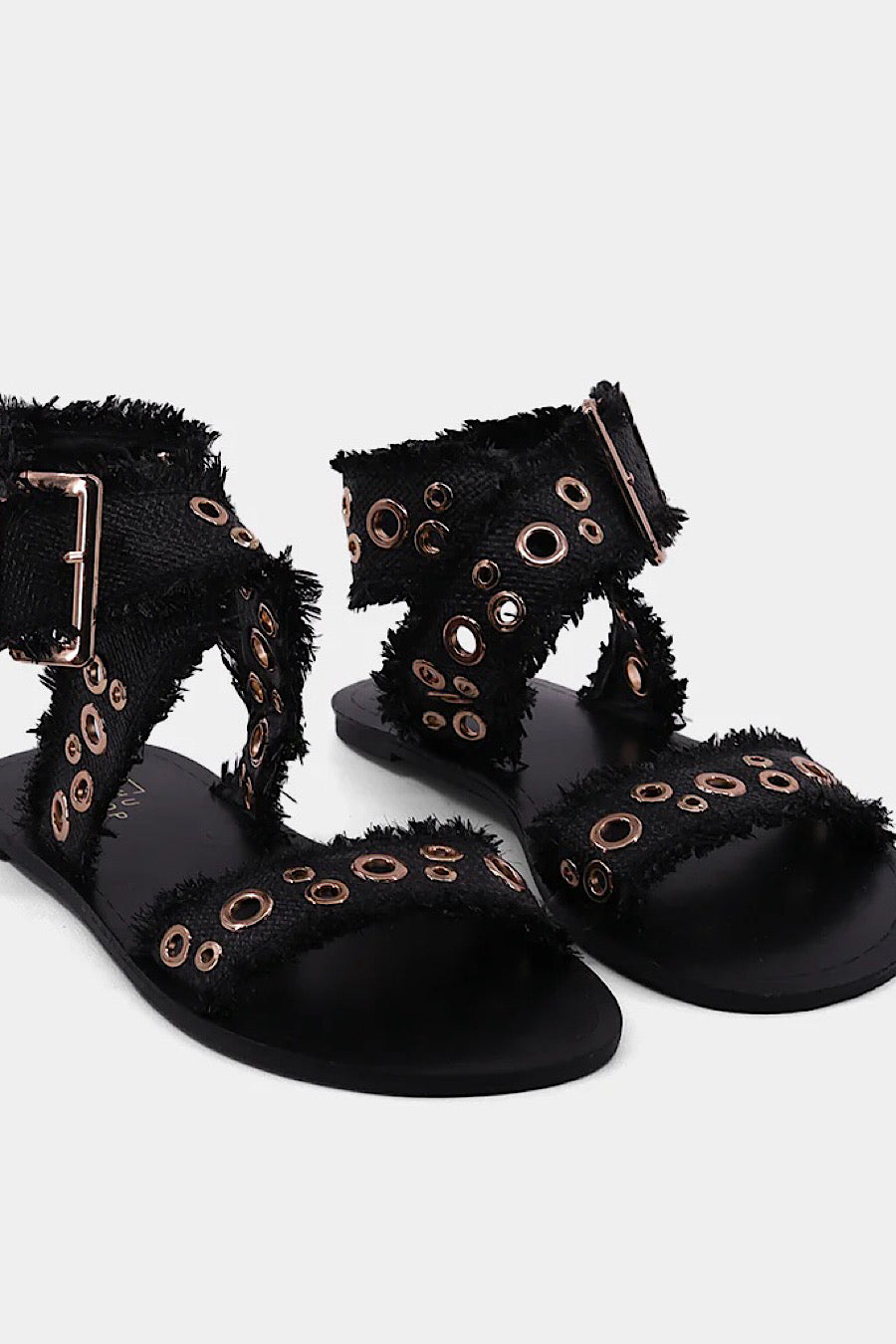 Shu Shop Cindy Grommet Raffia Sandals Black
