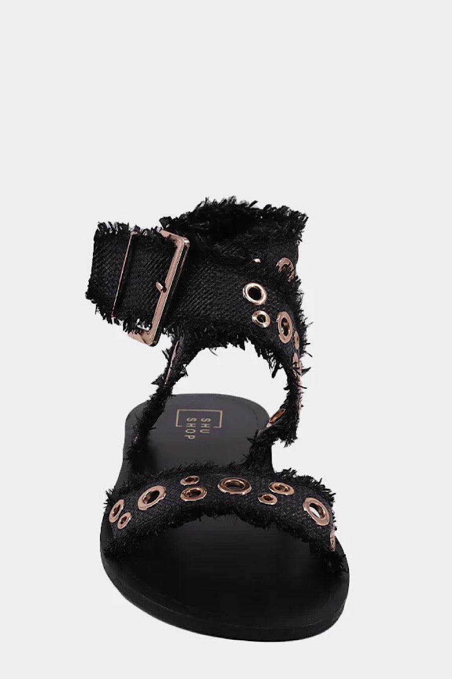 Shu Shop Cindy Grommet Raffia Sandals Black