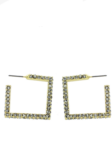 Hematite Rhinestone Square Earrings