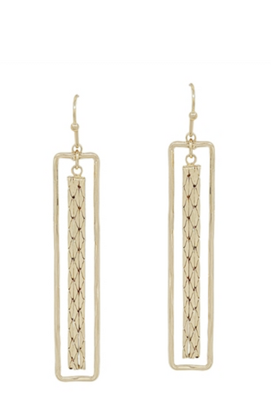 Gold Rectangle & Fringe Earrings