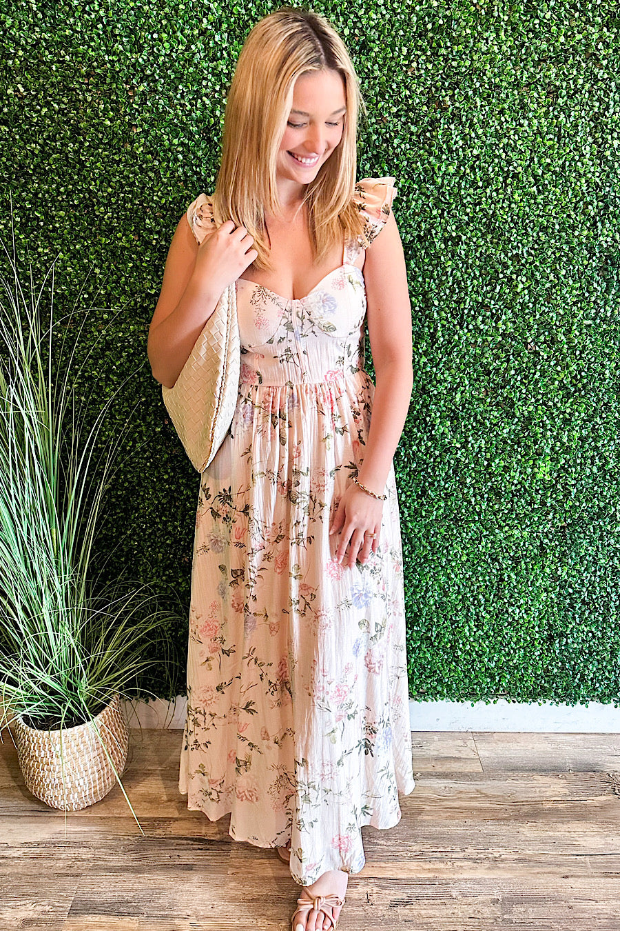 Wondering Away Floral Corset Maxi Dress
