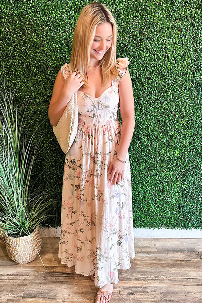 Wondering Away Floral Corset Maxi Dress