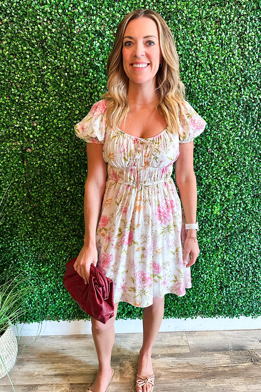 Luna Floral Front Tie Coquette Dress Pink