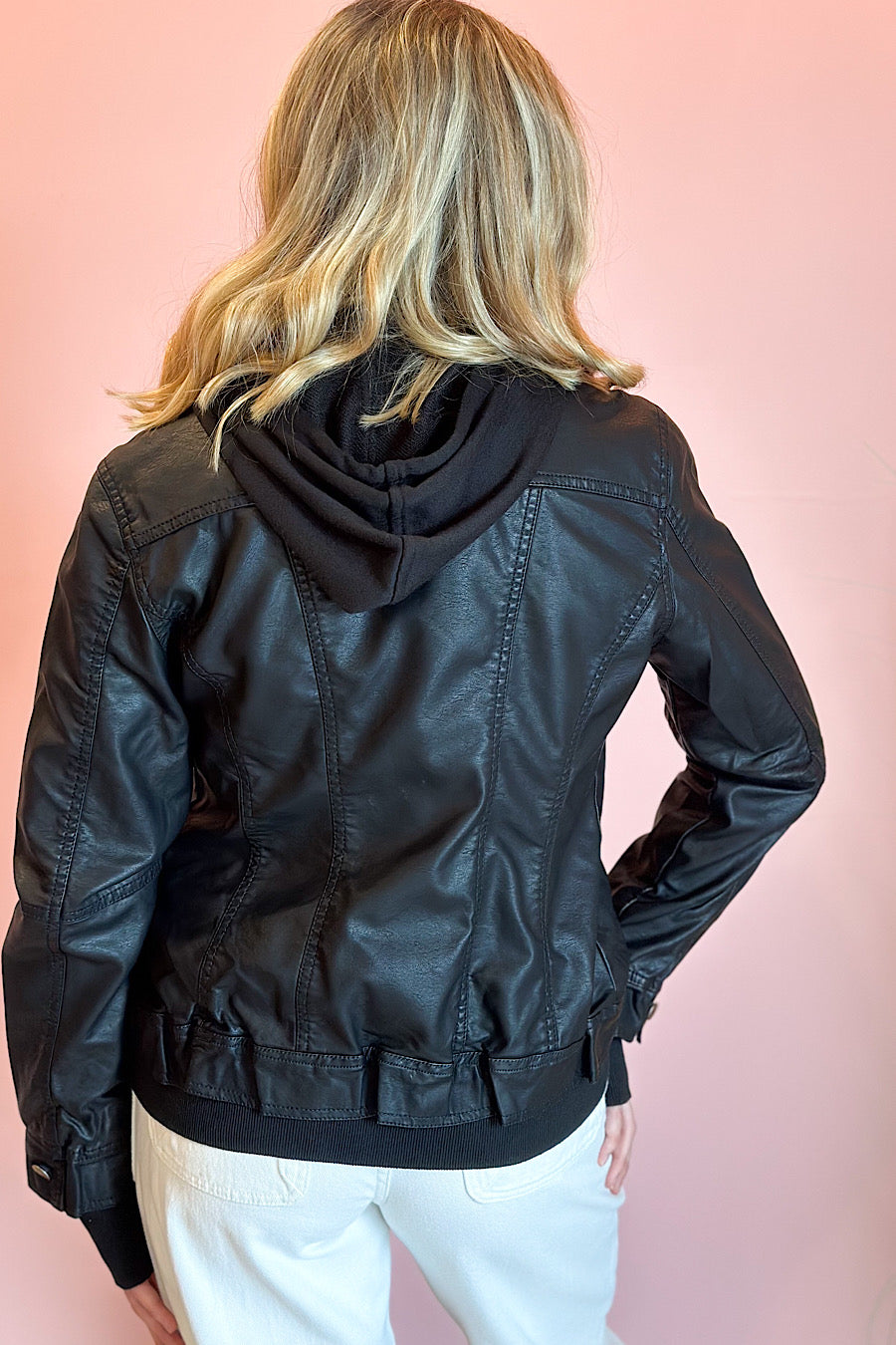 Coalition Hooded Vegan Leather Jacket Black