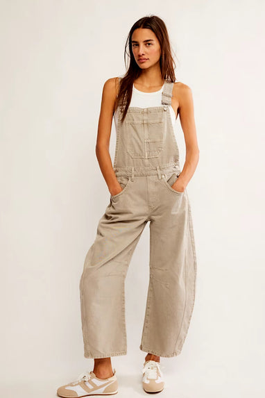 Free People Good Luck Barrel Overalls Cobblestone