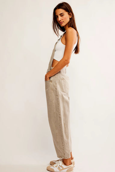 Free People Good Luck Barrel Overalls Cobblestone