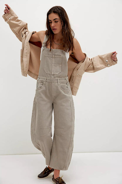 Free People Good Luck Barrel Overalls Cobblestone