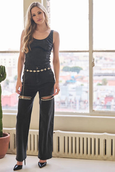 Hold ‘Em Rhinestone Cut-Out Jeans Black