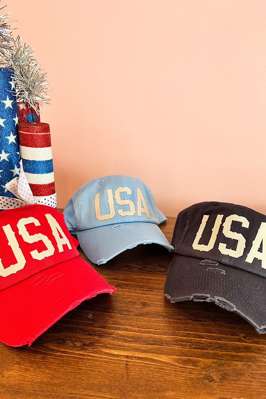USA Cotton Distressed Hat in Several Colors