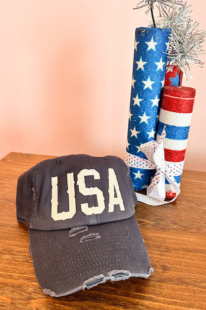 USA Cotton Distressed Hat in Several Colors