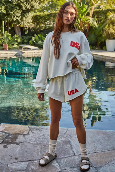 Patch USA Cotton Pullover Sweatshirt