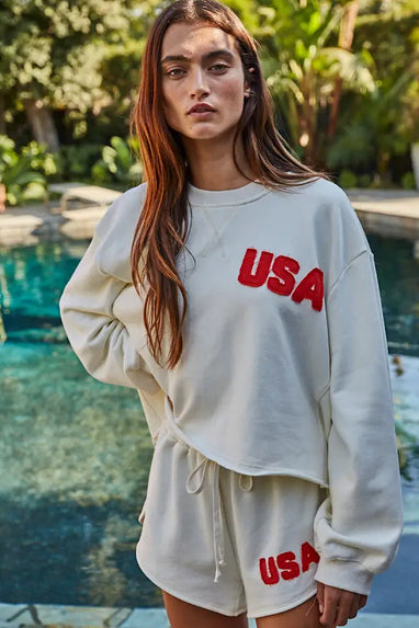 Patch USA Cotton Pullover Sweatshirt