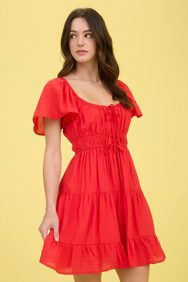 American Girl Tiered Mini Dress in Red