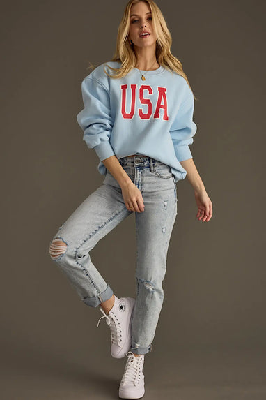 USA Graphic Sweatshirt in Light Blue & Red
