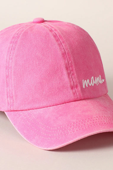 Mama Embroidered Cotton Hat Pink
