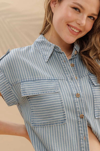 Rail Striped Button Down Chambray Shirt