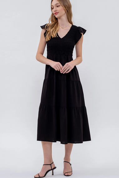 Vici Smocked Midi Dress Black
