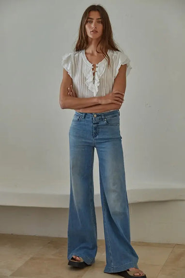 Together Forever Linen Ruffle Top Off White