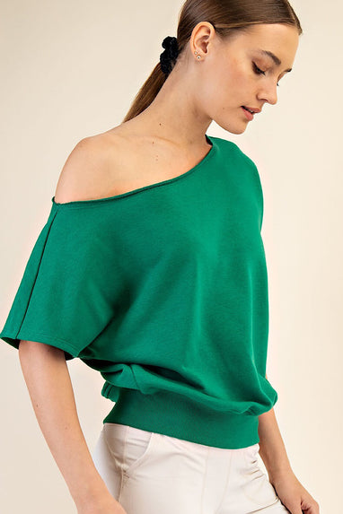 Flashdance Off Shoulder Terry Top Kelly Green
