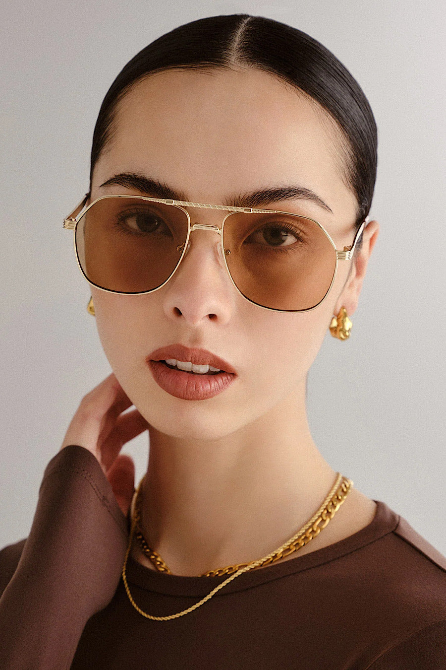 AIRE Cosmos Sunglasses in Gold &amp; Tan Tint