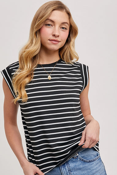 Monrow Striped Muscle Tee Top in Black