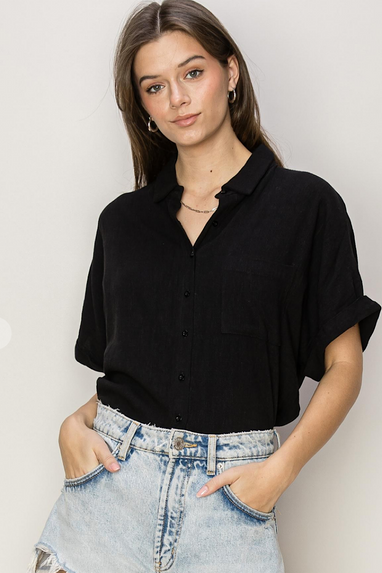 One Last Day Linen Shirt in Black