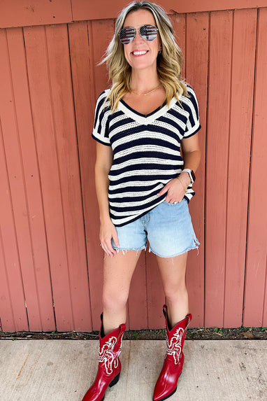 Let Freedom Ring Striped Knit Top Navy
