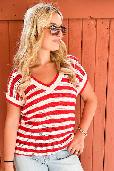 Let Freedom Ring Striped Knit Top Red
