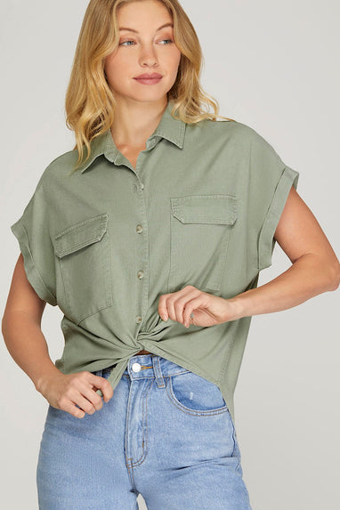 Analisa Button Down Linen Shirt in Lt Olive