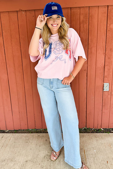 USA Bow Graphic T-Shirt in Pink