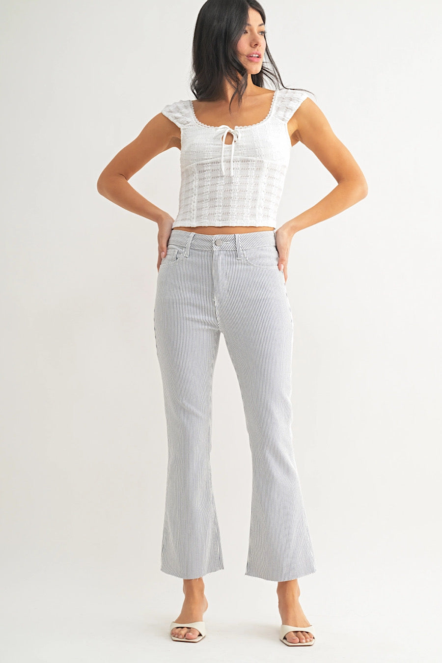 Railway Stripe High Rise Demi-Flare Jeans