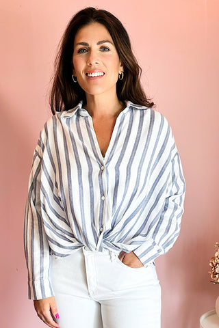 Scenic View Striped Twisted Hem Top