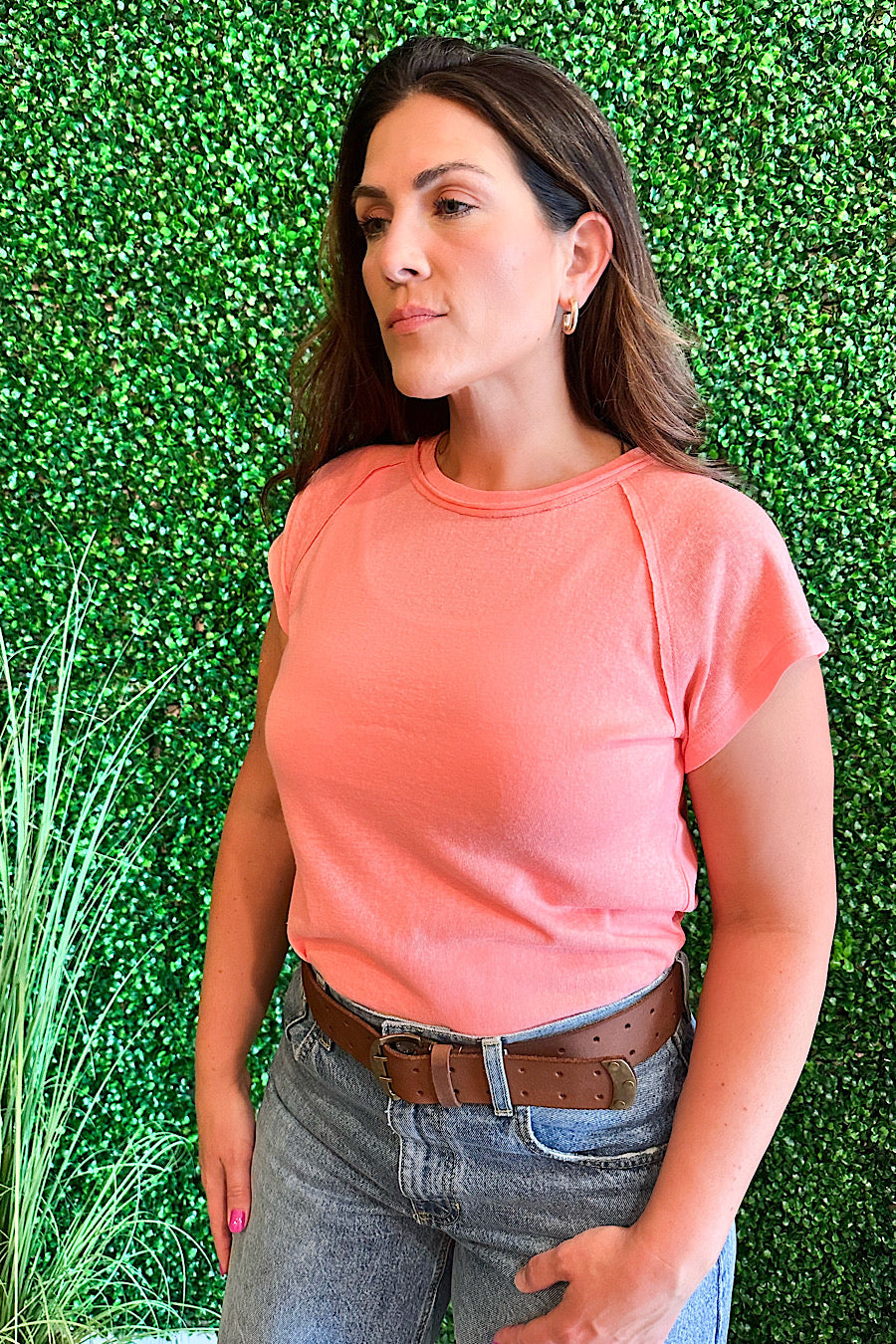 Ivy Cap Sleeve T-Shirt in Coral Pink