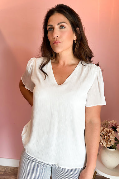Beachside Business V-Neck Blouse White