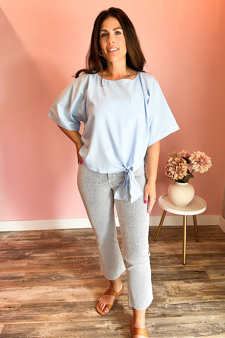 High Tide Knotted Hem Blouse in Blue