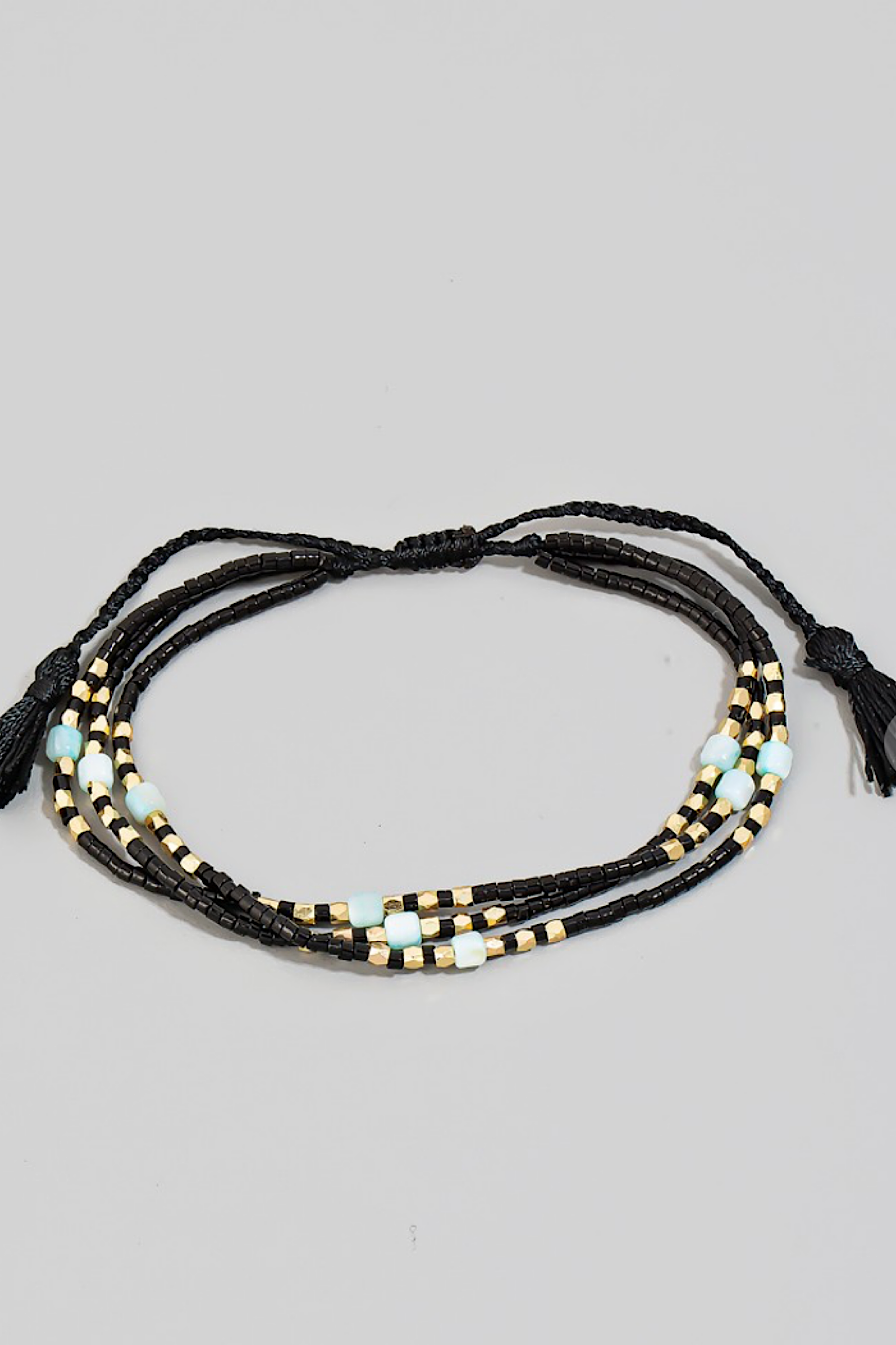 Seed Bead Corded Rope Bracelet Set Black