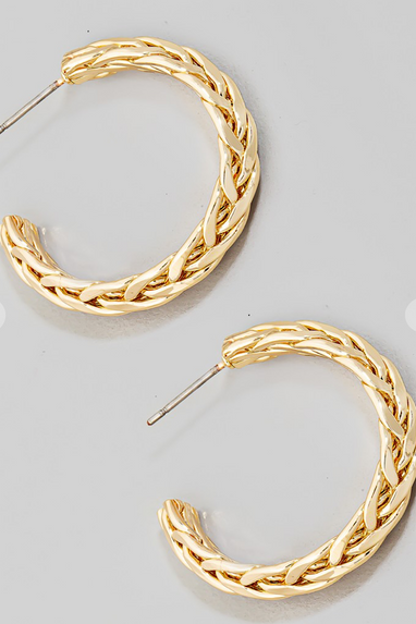 Wheat Chained Hoop Earrings Gold