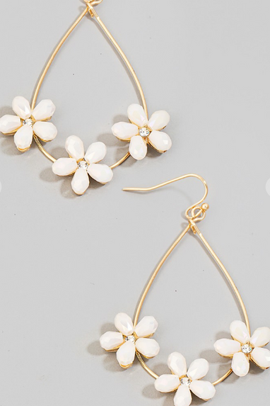 Flower Teardrop Rhinestone Earrings in White or Mint