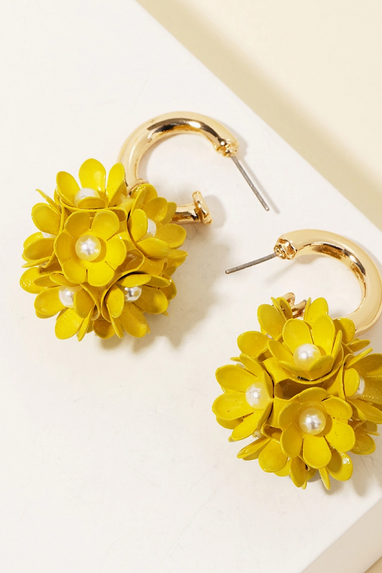 Flower Ball Drop Earrings Yellow