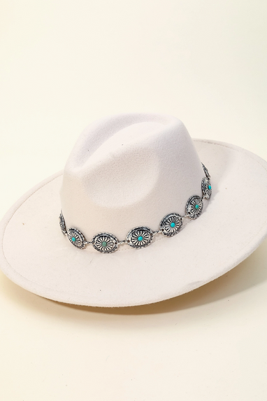 Western Concho Turquoise Chain Fedora Hat