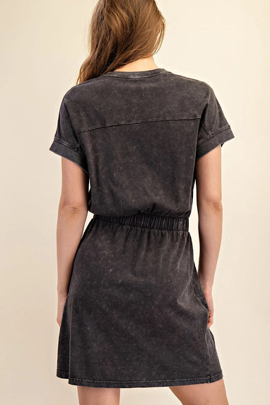 Grazing Mineral Wash Cotton Dress in Black