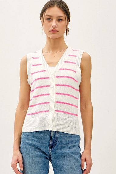 Sunspun Striped Sleeveless Knit Top Pink
