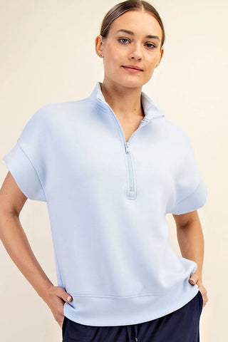 Coastal Walks Quarter Zip Scuba Top Sky Blue
