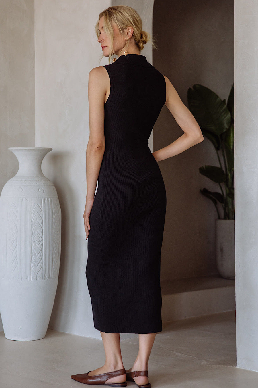 Date with Destiny Gold Toggle Button Midi Dress Black