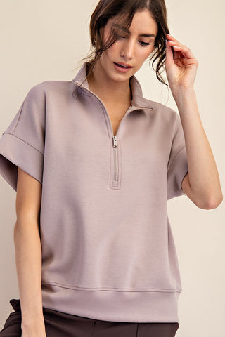 Coastal Walks Quarter Zip Scuba Top Lt Mocha