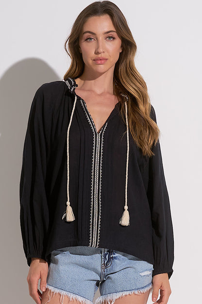 Caroline Embroidered Tunic Blouse Black