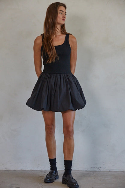 Heatwave Bubble Hem Mini Dress Black
