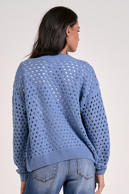 This Way Crochet Knit Zip Up Jacket/Cardigan Blue