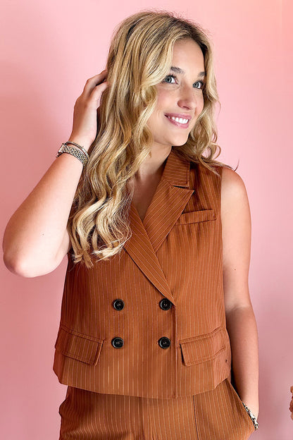 Power Move Pinstripe Vest Tuscan Tan